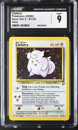 CGC 9 MINT Clefairy 2000 Base Set 2 6/130 Holo Pokemon Card - Image 1