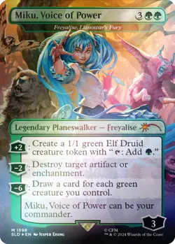 Miku, Voice of Power - Freyalise, Llanowar's Fury (Rainbow Foil) [Secret Lair - Image 1