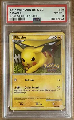 2010 POKEMON HEARTGOLD & SOULSILVER POKEMON DAY #78 PIKACHU PSA 8 - Image 1