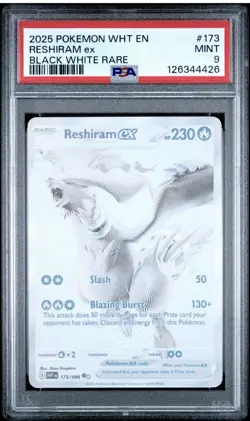 2025 POKEMON WHT EN-WHITE FLARE BLACK WHITE RARE #173 RESHIRAM EX PSA 9 - Image 1