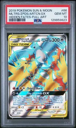 Pokemon Hidden Fates Moltres Zapdos Articuno GX Full Art Card 66/68 PSA 10 - Image 1