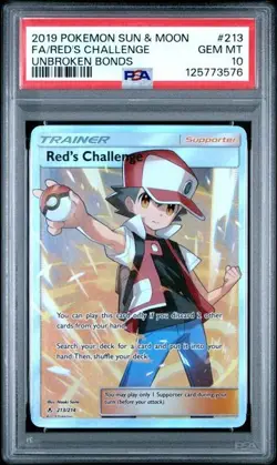 2019 Pokemon S&M Unbroken Bonds Full Art Red's Challenge Card 213/214 PSA 10 - Image 1