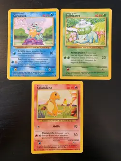 Lot 3 Cartes Pokemon Starters Salameche Carapuce Bulbizarre Set de Base /102 - Image 1