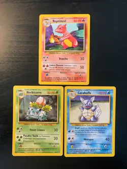 Lot 3 Cartes Pokemon Starters Reptincel Carabaffe Herbizarre Set de Base /102 FR - Image 1
