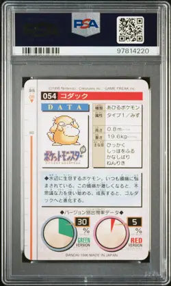 Psyduck Pokemon 1996 Bandai Carddass Vending Red Japanese #54 PSA 8 - Image 2