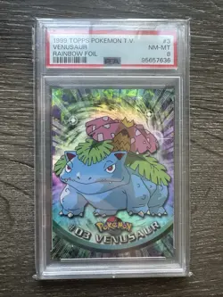 1999 Topps Pokemon TV Venusaur Rainbow Foil Card #3 PSA 8 - Image 1