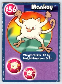 Mankey #56 1999 Burger King Pokemon Card Promo Perforated Vintage Rare - Mp - Image 1