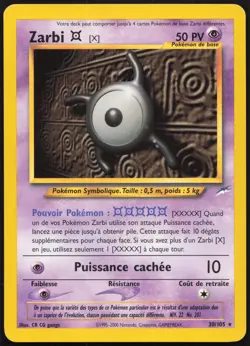 Carte Pokemon Zarbi X 30/105 Neo Destiny Francais - Image 1