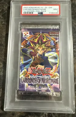 2003 Yu-Gi-Oh! Labyrinth of Nightmare 1st Edition LON Booster Pack PSA 9 Mint - Image 1