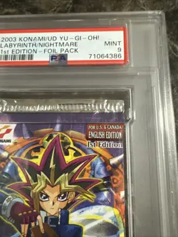 2003 Yu-Gi-Oh! Labyrinth of Nightmare 1st Edition LON Booster Pack PSA 9 Mint - Image 4