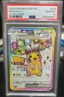 Pikachu EX Holo Full Art Ultra Rare Pokemon Card PSA 10 Surging Sparks 219/191 - Image 1