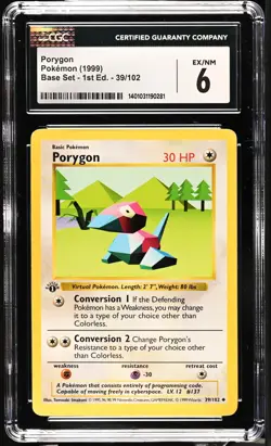 *POP 15* CGC 6 Porygon Non-Holo 1st Edition Base Set 39/102 Pokemon 1999 Ex/NM - Image 1