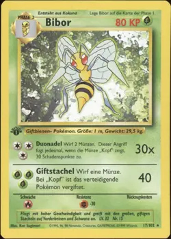 1999 Pokemon GERMAN 1st Edition Base Set Bibor-Beedrill 17/102 NM - Image 1