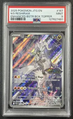 N'S RESHIRAM PSA 9 2025 POKEMON SV JTG EN #167/159 ENHANCED BOX TOPPER 7481 - Image 1