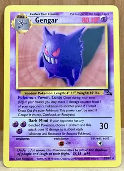 Gengar Pokemon TCG Fossil Set Unlimited 20/62 Rare Non-Holo LP - Image 1