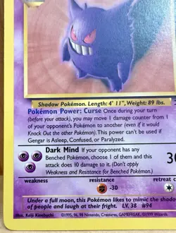 Gengar Pokemon TCG Fossil Set Unlimited 20/62 Rare Non-Holo LP - Image 2