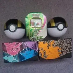 2x Pokemon Etb Storage Boxes Empty, 2x Ultra ball tins + Iron Leaves ex tin - Image 1