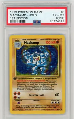 1999 Pokemon Base Set 1st Edition MACHAMP Holo PSA 6 EX-MT (MK) #8 - Image 1