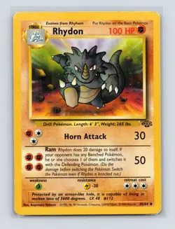 Pokemon TCG Rhydon 45/64 Jungle Unlimited HP - Image 1