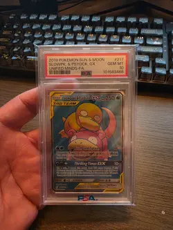 2019 Pokemon Sun & Moon Unified Minds #217 Slowpoke. & Psyduck Gx PSA 10 - Image 1