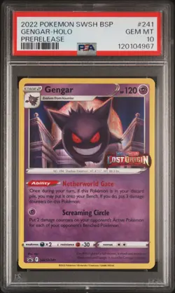 2022 POKEMON SWSH BLACK STAR PROMO PRERELEASE #241 GENGAR-HOLO PSA 10 - Image 1
