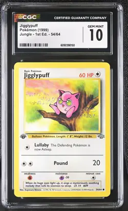 CGC 10 GEM MINT Jigglypuff 1999 Jungle 1st Edition 54/64 Pokemon Card - Image 1