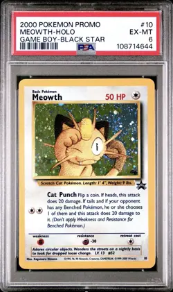 2000 Pokemon Black Star Promo Game Boy Meowth Holo 10 PSA 6 EX-MT - Image 1