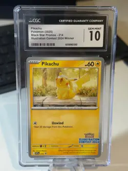 2025 Pokemon TCG Black Star Promo #214 Pikachu Illustration Contest 2024 CGC 10 - Image 1