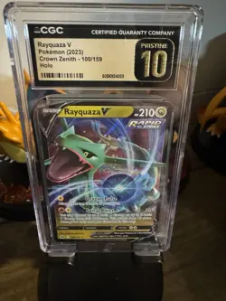 CGC 10 Pristine Graded Rayquaza V 100/159 Crown Zenith 2023 Pokemon Card - Image 1