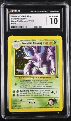 CGC 10 GEM MINT Giovanni's Nidoking Gym Challenge 7/132 Holo SWIRL Pokemon Card - Image 1