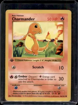 Charmander 46/102 1st Edition Base Set Rare Shadowless Pokemon Card - WOTC - Image 1