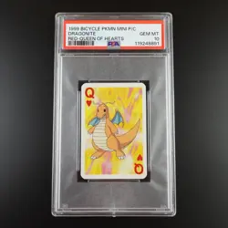PSA 10 Dragonite Queen of Hearts Graded Pokemon Mini Bicycle Card - Image 1