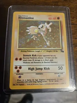 Pokemon TCG Hitmonlee Fossil Holo Card 7/62 Unlimited Rare, LP-NM Condition - Image 1