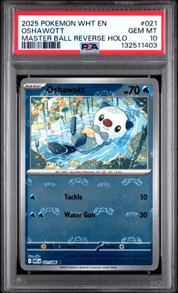 2025 POKEMON WHT EN-WHITE FLARE MASTER BALL REVERSE HOLO #021 OSHAWOTT PSA 10 - Image 1