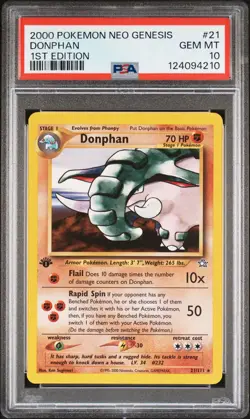 2000 POKEMON NEO GENESIS 1ST ED #21 DONPHAN PSA 10 - Image 1