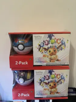 2 Pokemon Prismatic Evolutions ETB Elite Trainer Box & PokeBall Sams Club Bundle - Image 1