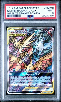 2019 Pokemon Moltres & Zapdos & Articuno GX #SM210 Black Star Promo Card PSA 9 - Image 1