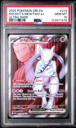 2025 POKEMON DRI EN-DESTINED RIVALS ULTRA RARE TEAM ROCKET'S MEWTWO EX PSA 10 - Image 1