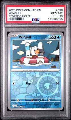 2025 Pokemon JTG EN Wingull PSA 10 GEM REVERSE HOLO 038/159 - Image 1