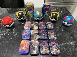 Pokemon TCG Tin Lot Of 19, 5 Pokeballs, 2 Tin, 12 Mini Tin, No Cards - Image 1
