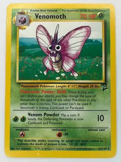 Venomoth 31/130 - Vintage Rare Pokemon Card- Base Set 2 WOTC LP - Image 1