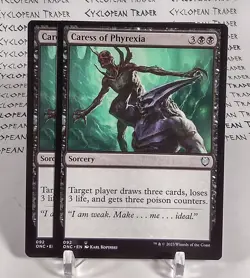 CARESS OF PHYREXIA mtg OFFCENTER Error Commander Phyrexia 1 Unc Miscut - Image 1