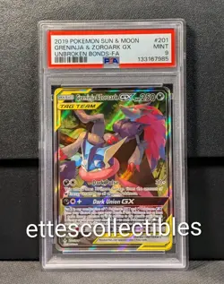 Pokemon Greninja & Zoroark 201/214 GX Full Art PSA 9 Unbroken Bonds 2019. - Image 1
