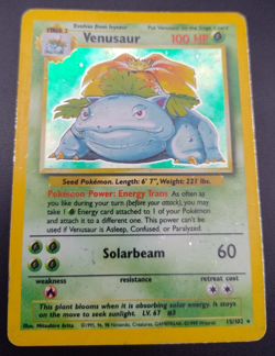 Base Set Venusaur 15/102 Pokemon Card Holo Rare 1999 WOTC Vintage TCG - Image 1