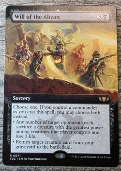 MTG- Will of the Abzan - RARE, MINT, Borderless, Extended-Art, Sorcery- TDC 0071 - Image 1