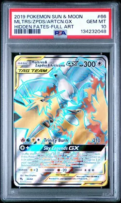 2019 Pokemon Sun Moon Hidden Fates Moltres Zapdos Articuno FA #66/68 PSA 10 - Image 1