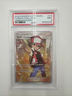 2019 POKEMON SUN & MOON UNBROKEN BONDS #213 FULL ART/RED'S CHALLENGE PSA 9 - Image 1