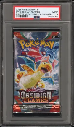 2023 Pokemon S&V Obsidian Flames Booster Pack Terastallized Dragonite PSA 9 Mint - Image 1