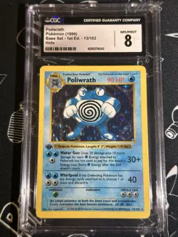Poliwrath Holo 1st Edition Shadowless Pokemon 1999 Base Set 13/102 CGC 8 Card - Image 1