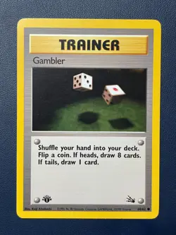 1x 1st Edition Gambler 60/62 Regular Trainer WoTC Pokemon TCG Fossil Light Play - Image 1